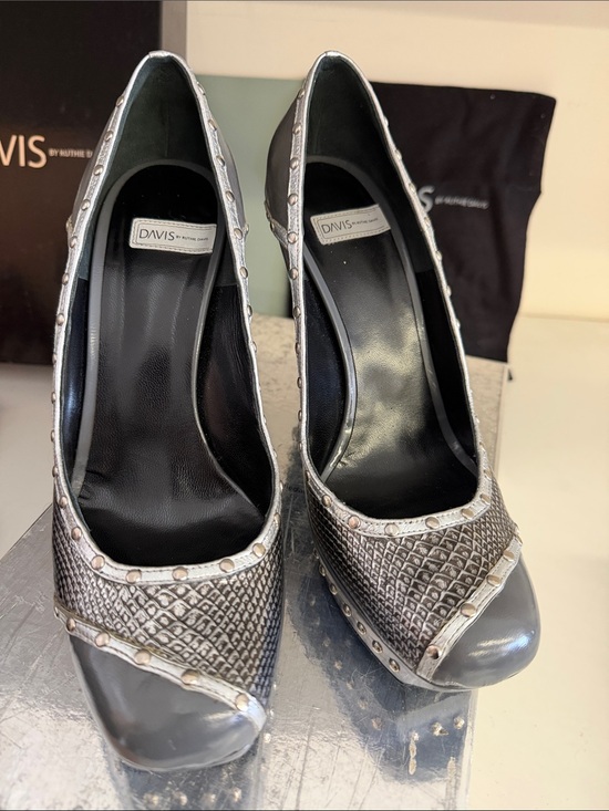 Ruthie Davis Gunmetal Gray Studded Platform Pumps